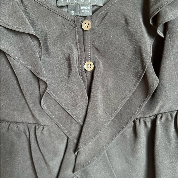 Theory black Silk spaghetti strap mini babydoll ruffle top size small EUC - Picture 7 of 8